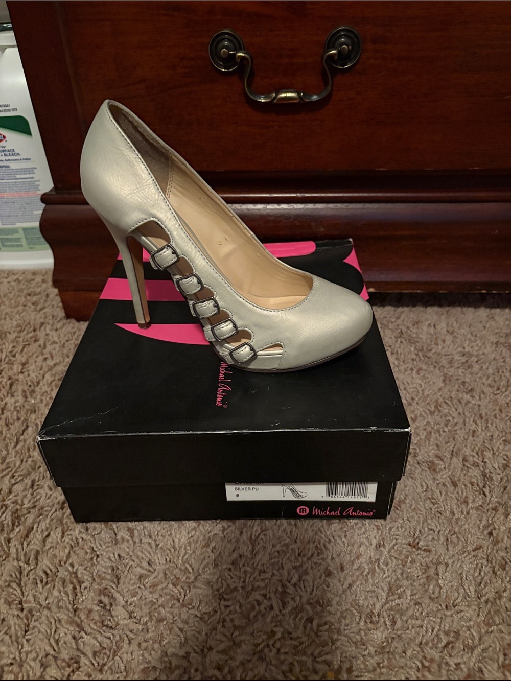 Michael Antonio Silver Cutout Buckle Stiletto Pump